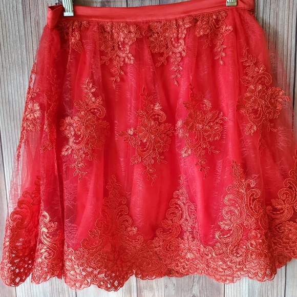 A.Drea 2 Piece Dress A-Line Floral Lace Red Size M - Picture 7 of 15